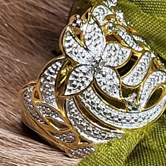 Karis, New, Diamond Accent Floral, Ring in 18k Yellow Gold Plated, Size 10 - Picture 3 of 5